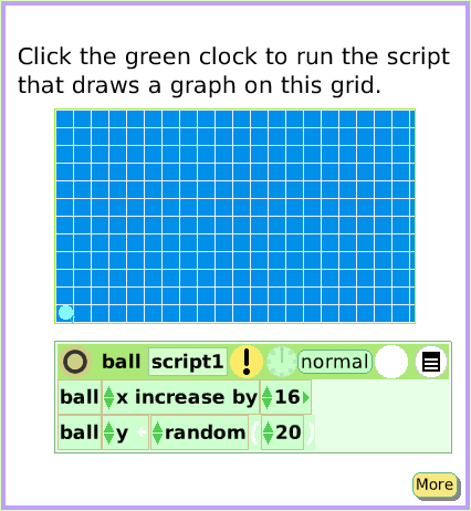 MenuPlayfieldGraphPaper, page 4. Click the green clock to run the script
that draws a graph on this grid.  