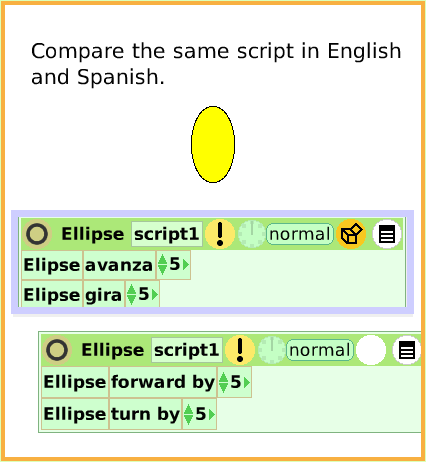 NavBarChoose-aLanguage, page 3. Compare the same script in English and Spanish.  