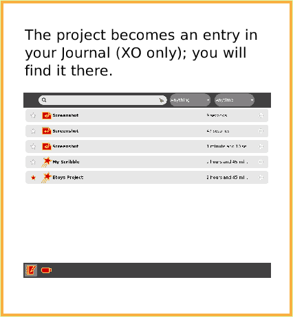 NavBarKeepFindProjects, page 2. The project becomes an entry in
your Journal (XO only); you will find it there.  